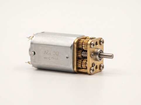 Small electric dc motor with a metal gearbox attached for industrial robotics electric robotics automation engineering mechanical industry component technology transmission miniature