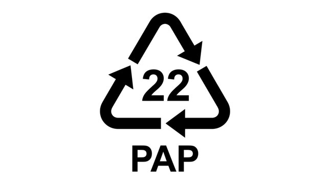 Paper recycling symbol twenty two featuring black triangle arrows on a clean stark white background