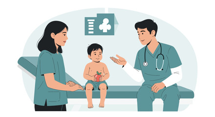 Fototapeta premium Doctor, Nurse, and Child Patient at Medical Checkup