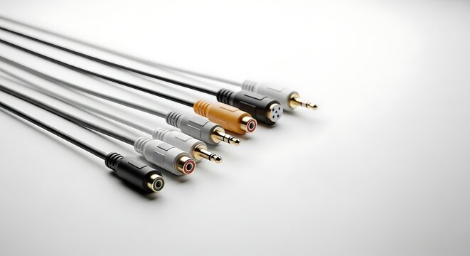 Assorted audio video cables and connectors.