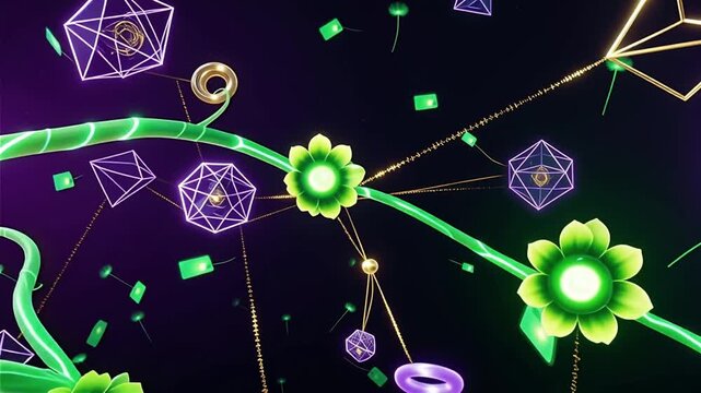Green abstract biological or technological network with glowing nodes.