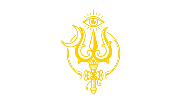 Golden Mystical Symbol with Eye and Crescent Moon
