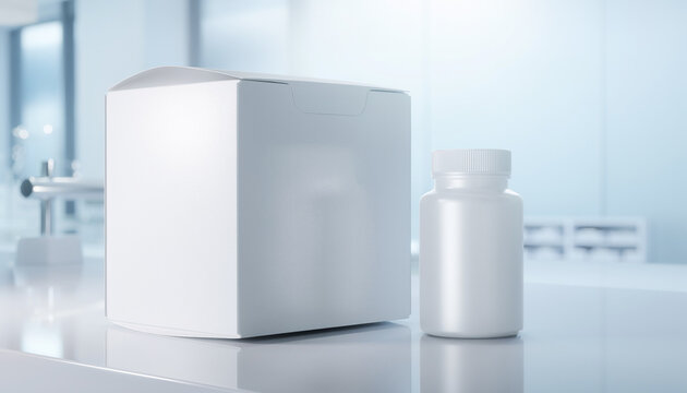 Blank White Pharmaceutical Bottle and Packaging Mockup