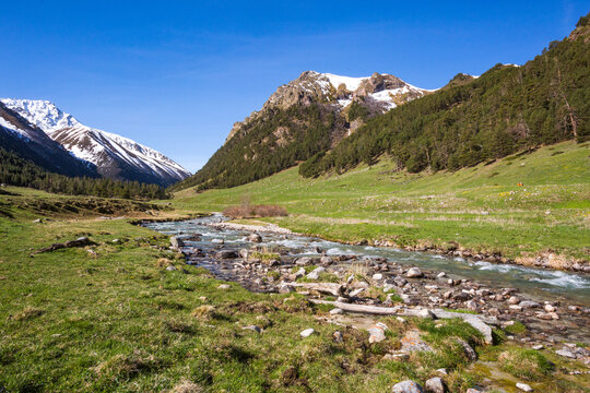 River in Caucasus Mountains. Karachay-Cherkessia republic, Russia