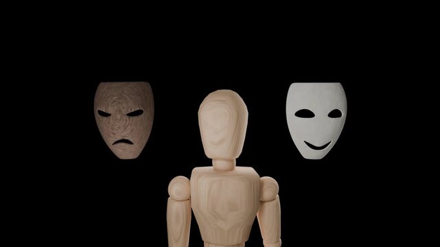 Human Choosing Between Masks Identity Conflict Inner Struggle True Self Versus Fake