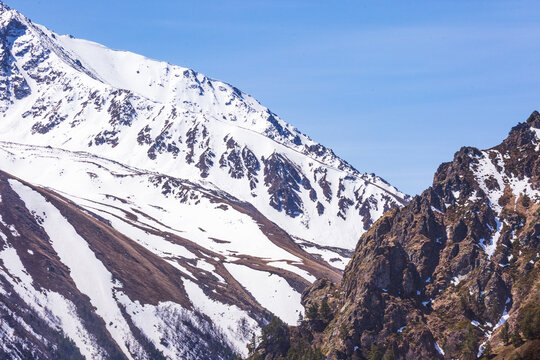 Caucasus Mountains spring landscape. Karachay-Cherkessia, Russia