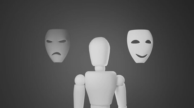 Human Choosing Between Masks Identity Conflict Inner Struggle True Self Versus Fake Personality Concept