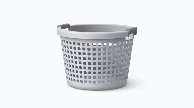 Minimalist Gray Plastic Laundry Basket with Cutout Design for Household Organization and Clothes Storage Isolated on White Background