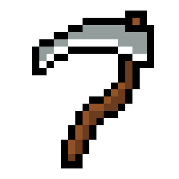 Grim reaper scythe pixelated tool for farming or Halloween design