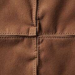 Fototapeta premium Brown suede leather material with visible stitching detail forms a quilted pattern. Texture has a soft natural look ideal for upholstery or fashion items.