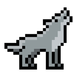 Grey wolf howling at the moon pixelated icon vector for Halloween or wildlife theme © Mukhamat