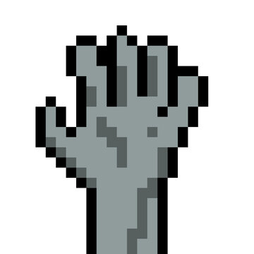 Spooky undead zombie hand pixelated icon vector for Halloween theme
