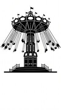 Swing carousel amplitude ride icon. Black silhouette vector illustration. Amusement park attraction. Ferris wheel style. Theme park icon set.
