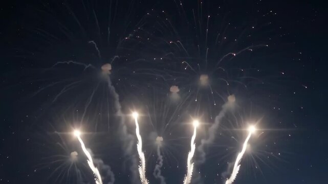colorful fireworks form glowing 2027 numbers above city skyline at night during new year celebration