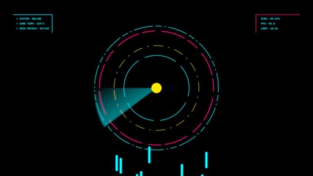 Futuristic Digital Radar Interface with Scanning HUD Element and Neon Circular Data Visualization