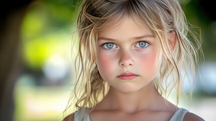 Naklejka premium Portrait of a Cute Young Girl with Stunning Blue Eyes - Innocence Captured