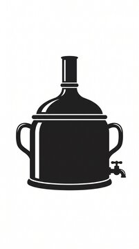 Black cylindrical beer fermenter with lid and tap icon. Craft brewing equipment symbol. Vector logo for homebrew, winemaking, or distilling business branding.