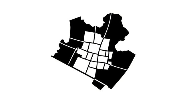City map with black and white sections.
