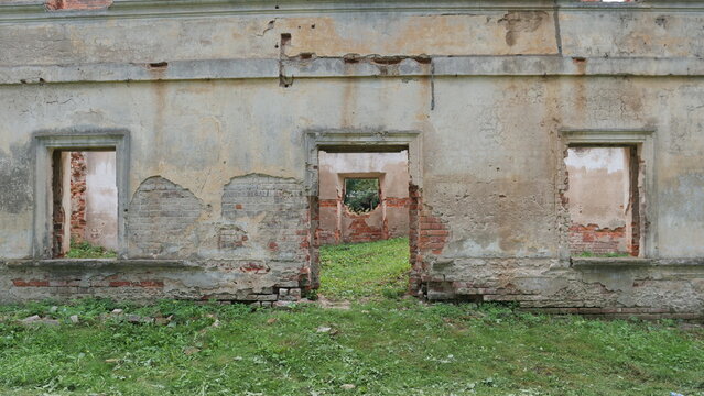 Red brick ruins old wall