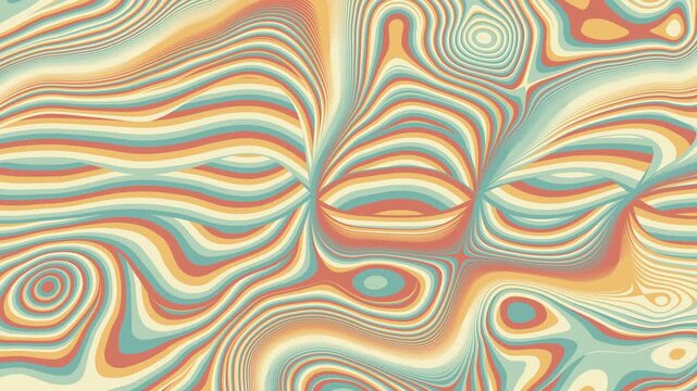 Abstract, retro, rainbow wavy, psychedelic, groovy, hippie, flat, abstract, cartoon looping background in seventies style.