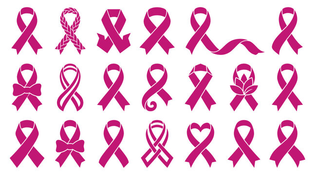A comprehensive breast cancer awareness vector bundle featuring various pink ribbon designs for medical campaigns and support events in flat graphic style
