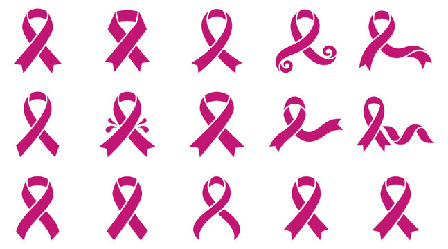 A comprehensive breast cancer awareness vector bundle featuring various pink ribbon designs for medical campaigns and charity events on white background