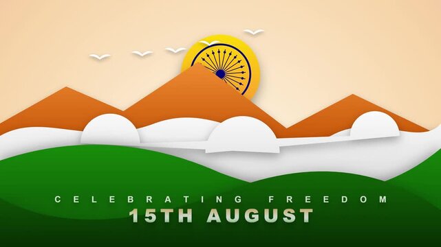 Minimalist mountain landscape with saffron colors for independence day india backdrop