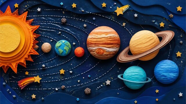 Paper Cut Solar System Model with Sun and Planets