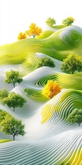 Obraz premium Abstract Spring Abstract Landscapes With Minimalist Gradient Waves And Lush Vibrant Green Treescape