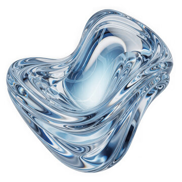 A mesmerizing abstract sculpture of intertwined blue glass forms creating a sense of fluidity isolated on transparent background