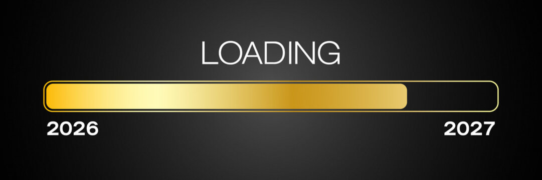 Illustration of a loading bar in gold with the message loading 2027 over dark background - new year concept - represents the new year 2027.