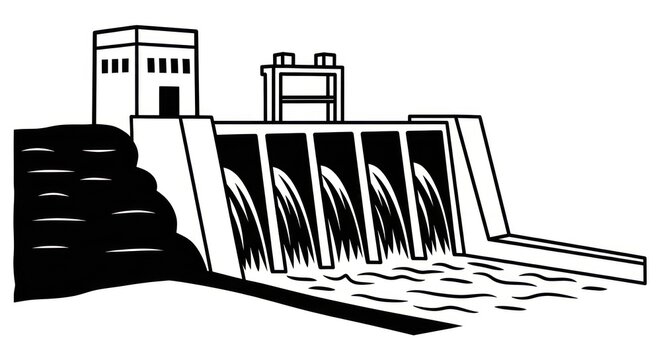 Dam structure with water flowing out.