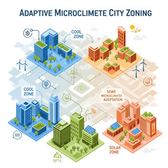 Fototapeta premium Adaptive Microclimate City Zoning Diagram with Cool and Solar Zones