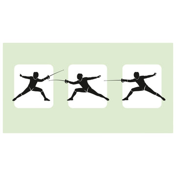 Fencing silhouettes in action poses