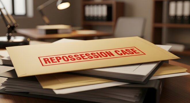 A repo case file on a desk for the concept of debt and legal issues.
