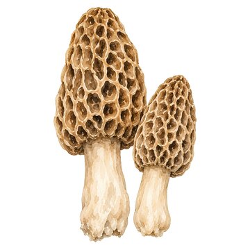 Watercolor Morel Mushroom Illustration