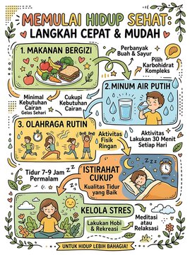 Healthy lifestyle guide infographic with five essential steps