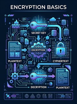 Cybersecurity encryption and decryption process infographic