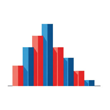 3D bar graph with red and blue columns representing financial growth on white background