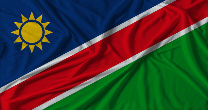 Namibia flag with fabric texture background. National flag of Namibia with cloth texture