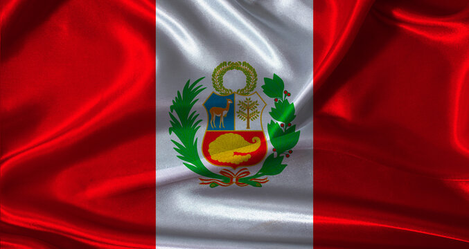 National flag of Peru with cloth texture. Peru flag with realistic texture background