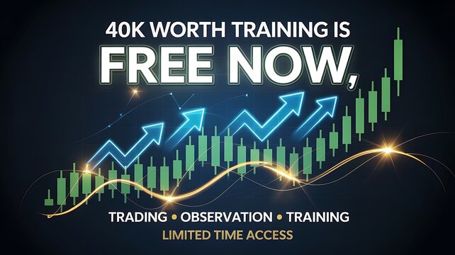 Trading chart with increasing arrow, candlestick chart, 40K training free now, limited time access