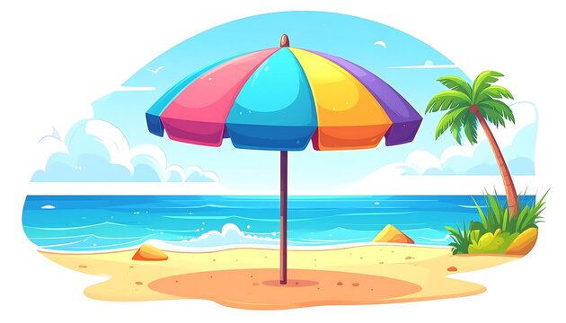 Cute Cartoon Beach Umbrella Icon Isolated on White Background for Summer Vacation Travel and Holiday Design