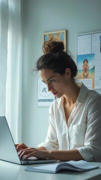 Multiple exposure of woman working on laptop, calendar and clock.