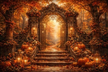 Obraz premium Enchanted autumn forest entrance