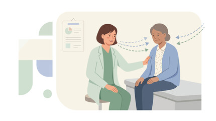 Fototapeta premium Doctor comforting elderly patient with care and empathy in medical office