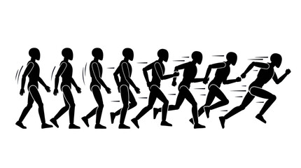 Obraz premium Human silhouette sequence showing walking transitioning to running.