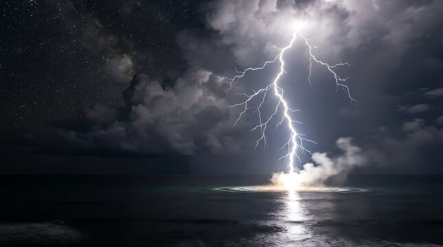 Lightning striking ocean surface