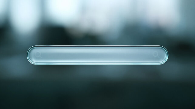 Futuristic Glass Search Bar Interface on Blurred Background