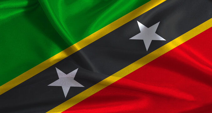 Saint Kitts and Nevis flag with cloth textured background. National flag of Saint Kitts and Nevis with realistic texture